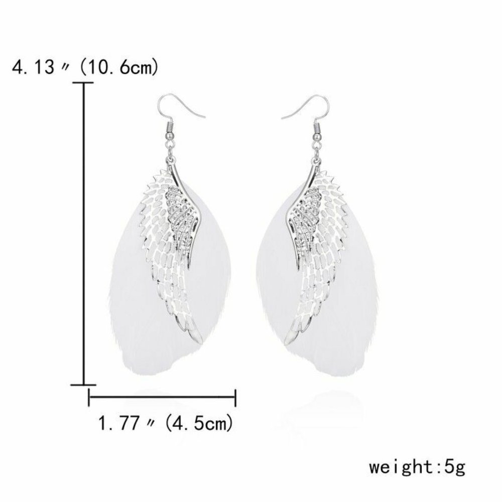 Boho White Feather Angel Wings Tassel Dream Catcher Earrings Hook Women - Picture 5 of 7